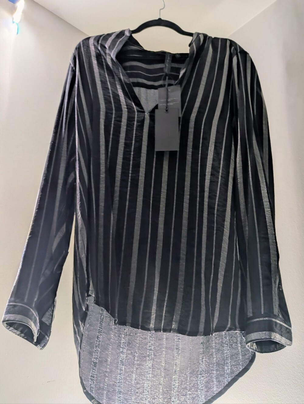Heart & Dagger Black & Silver Stripe Long-Sleeve V-Neck Tunic